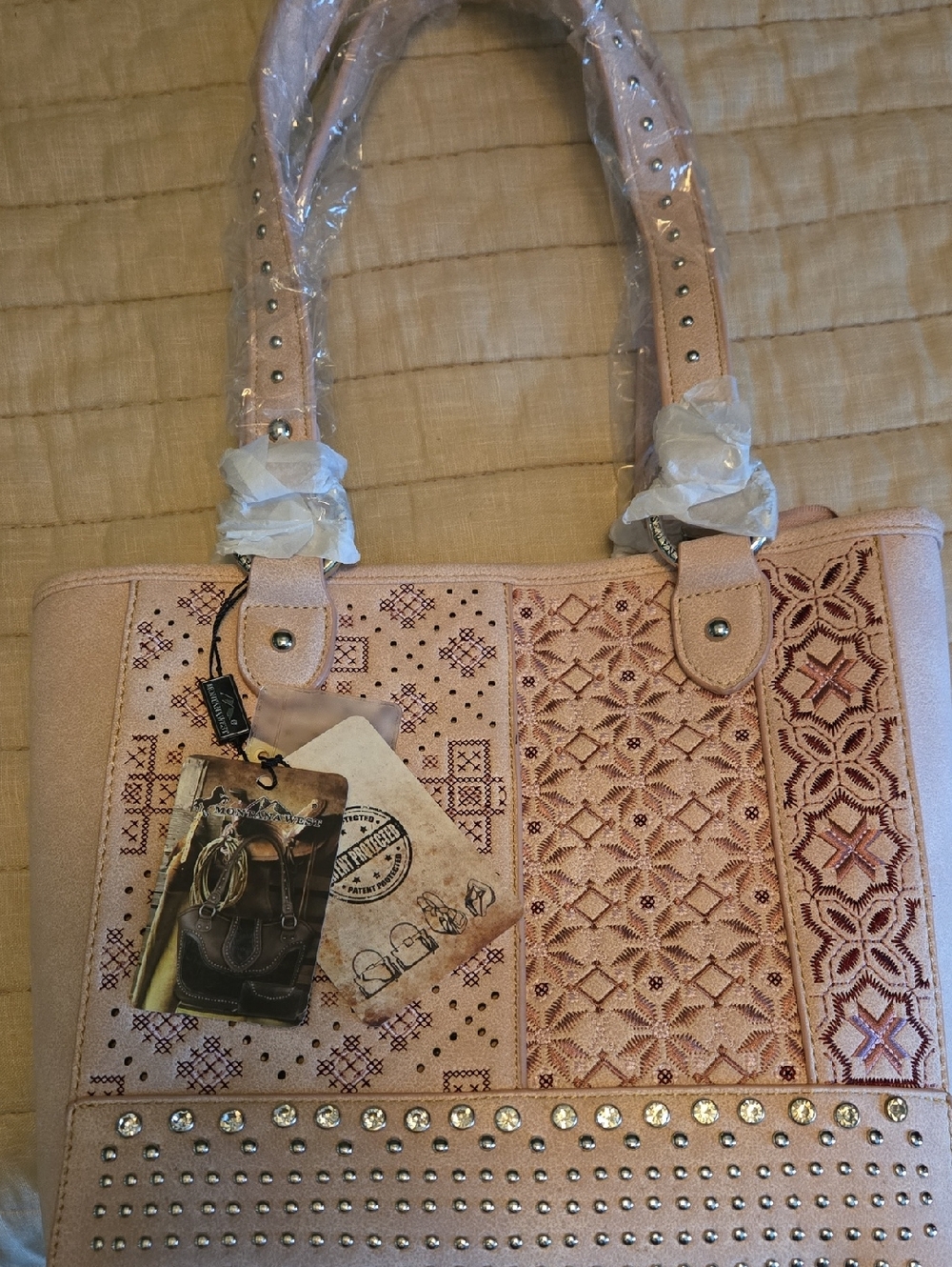 Montana West Blush Pink Embroidered Concealed Carry with Rhinestone Studs